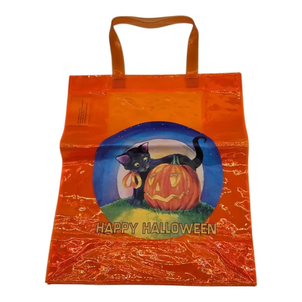 2004 Barnes & Noble Halloween Trick Treat Black Cat Pumpkin Rare Vinyl Tote Bag